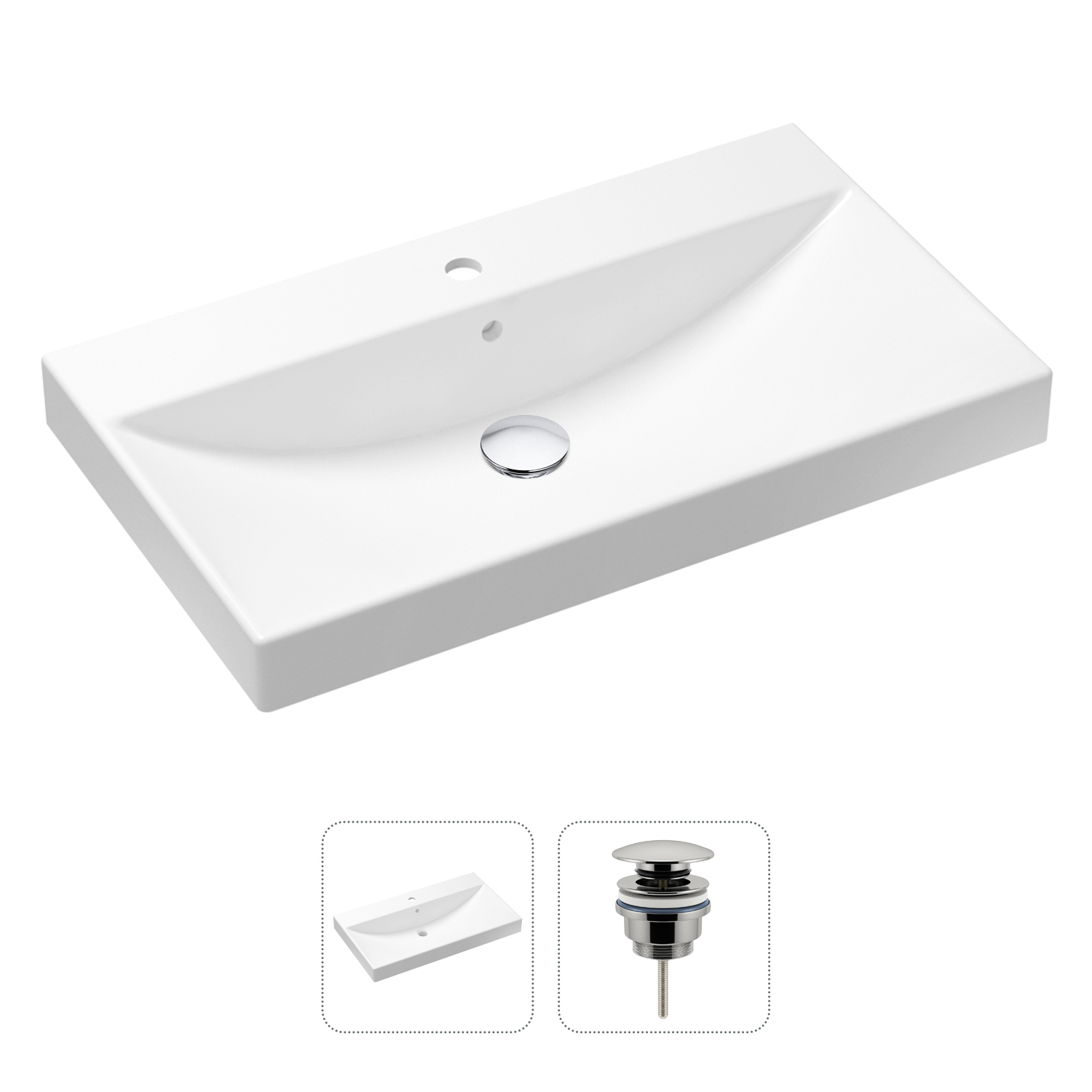 

Комплект 2 в 1 Lavinia Boho Bathroom Sink 21520899: врезная раковина, донный клапан, Белый, Комплект с раковиной Lavinia Boho 33311013 (универсальный д/к, с сифоном №2)