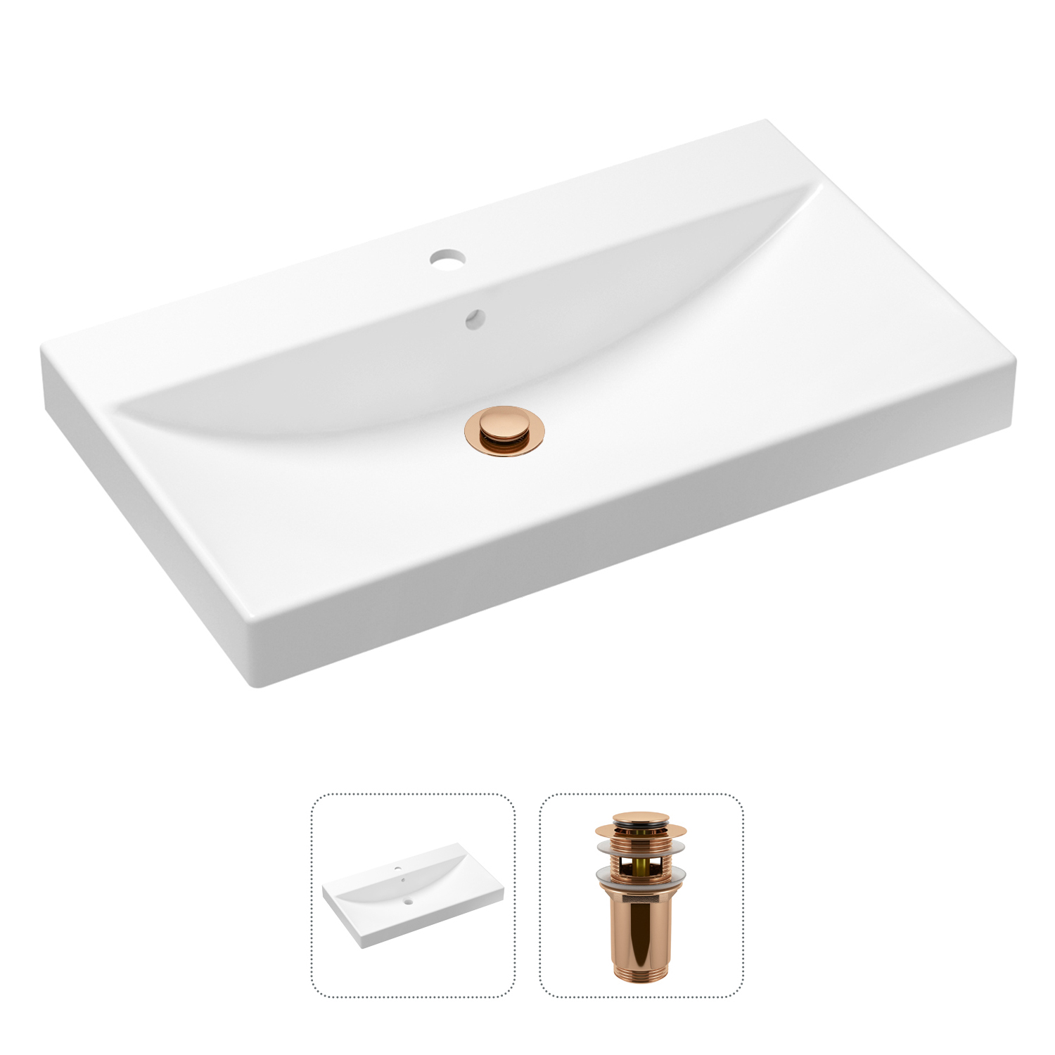 

Комплект 2 в 1 Lavinia Boho Bathroom Sink 21520904: врезная раковина, донный клапан, Белый, Комплект раковин Lavinia Boho 33311013 (д/к с переливом, с сифоном №2)