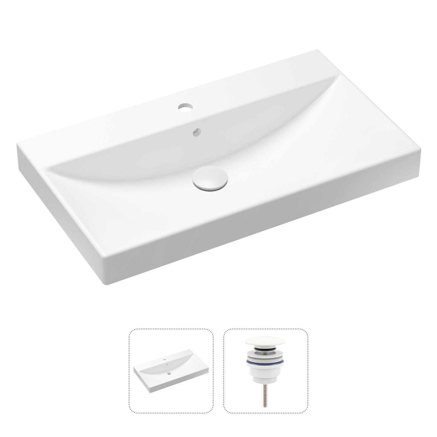 

Комплект 2 в 1 Lavinia Boho Bathroom Sink 21520907: врезная раковина, донный клапан, Белый, Комплект с раковиной Lavinia Boho 33311013 (универсальный д/к, с сифоном №2)