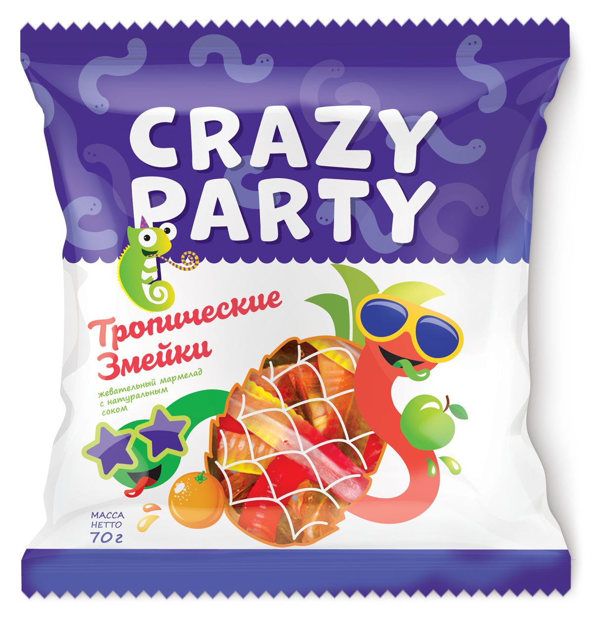 фото Мармелад crazy party тропические змейки 70 г азовская кондитерская фабрика