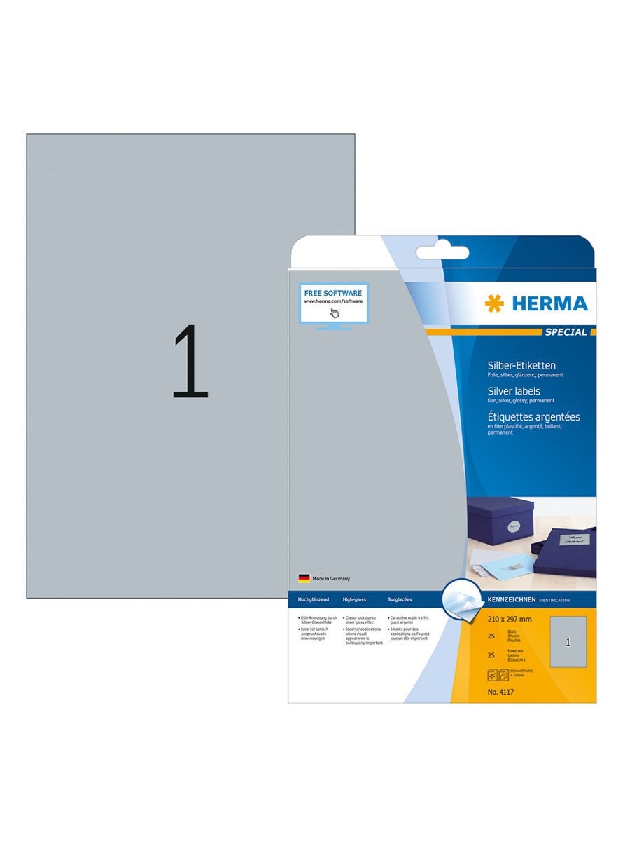 Самоклеящиеся этикетки бумажные HERMA 4117, 25 листов (25 этикеток) 210*297мм