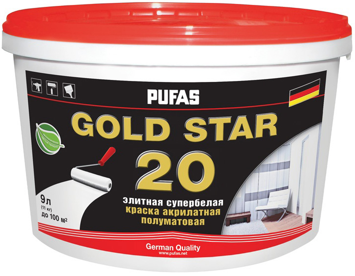 PUFAS Gold Star 20 base D под колеровку краска акрилатная интерьерная полуматовая (9л)