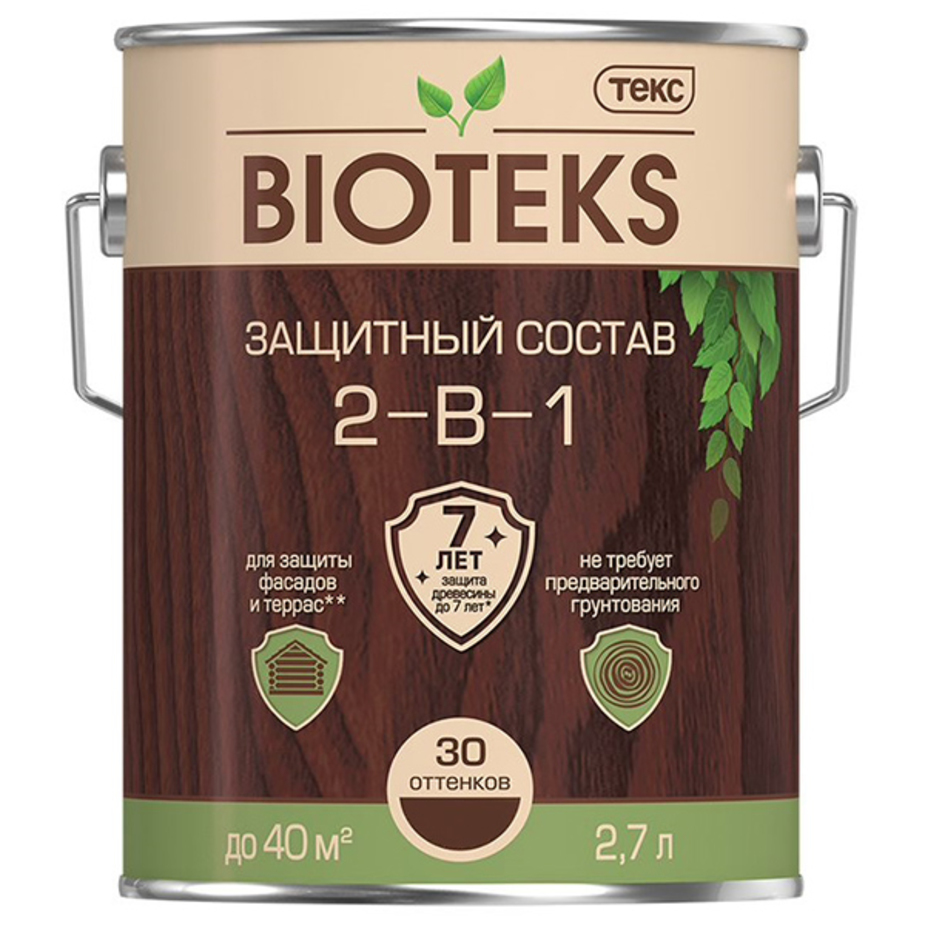 фото Антисептик текс bioteks 2-в-1 декоративный для дерева махагон 2,7 л