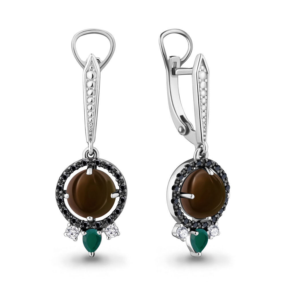 

Серьги подвески из серебра с агатом/кварцем/фианитом/нанокристаллом Aquamarine 4474801Ч, 4474801Ч_925_р