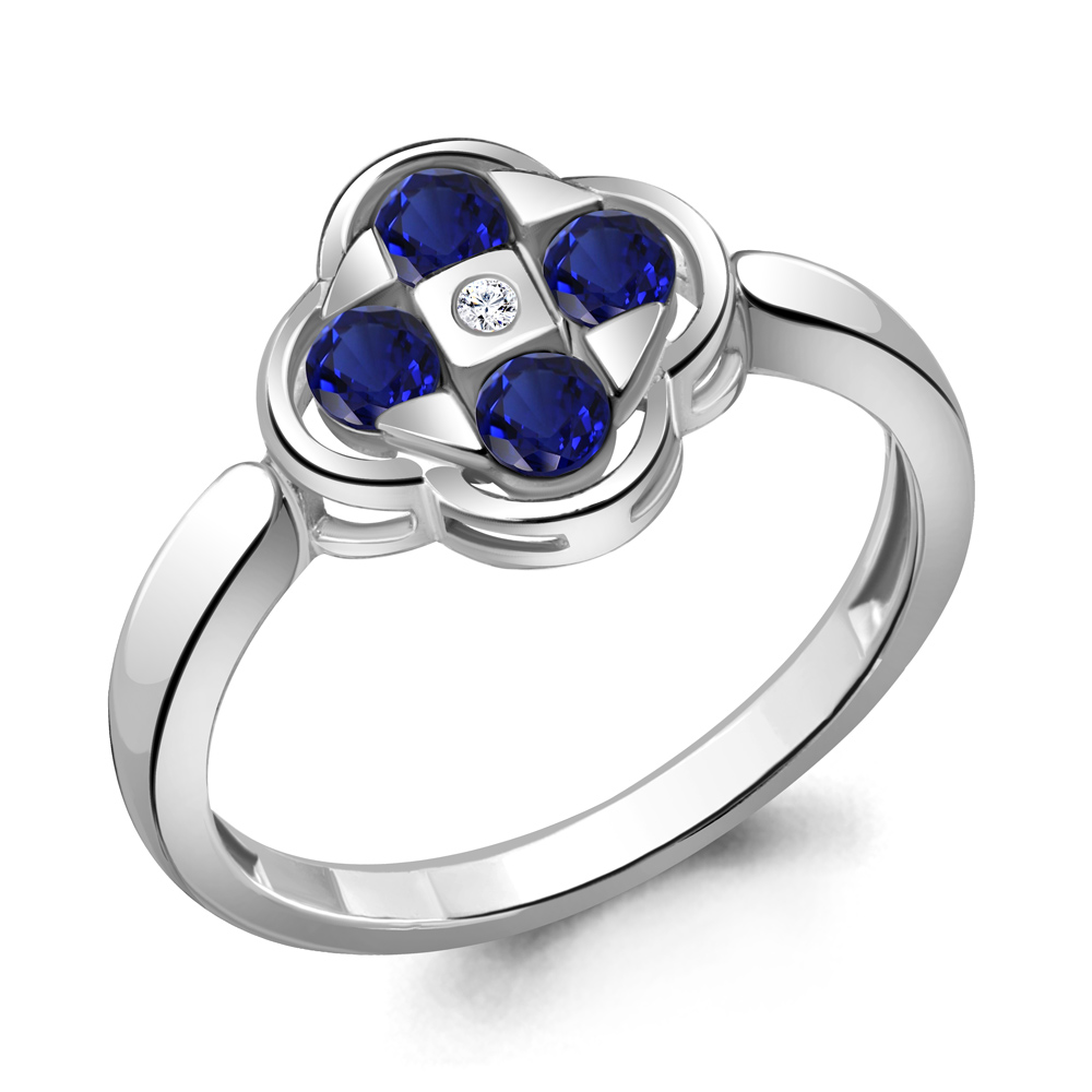 

Кольцо из серебра с фианитом/сапфиром искусственным р. Aquamarine 68824АБ, 68824АБ_925_р