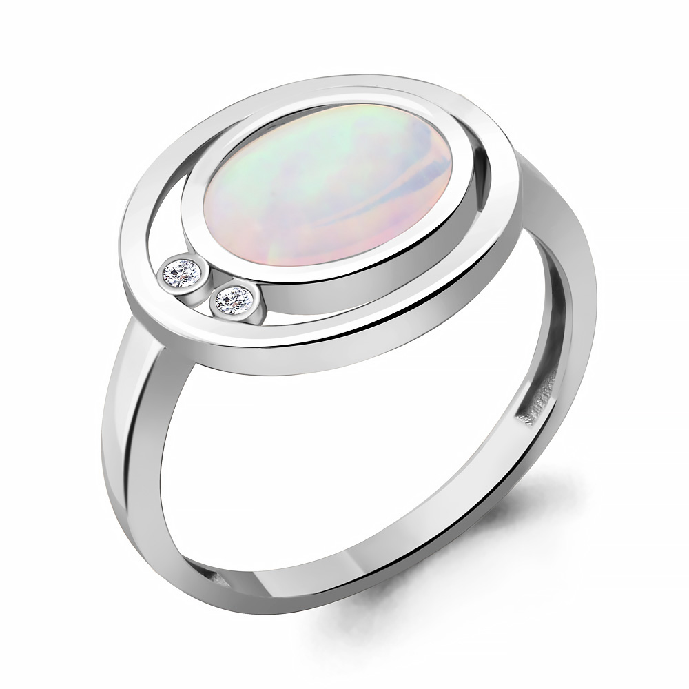 

Кольцо из серебра с опалом искусственным/фианитом р. Aquamarine 6949598А, 6949598А_925_р