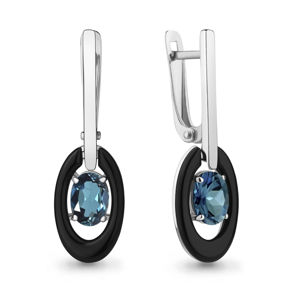 

Серьги подвески из серебра с топазом/керамикой Aquamarine 4712308, 4712308_925_р