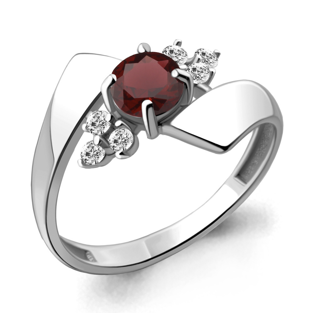 

Кольцо из серебра с гранатом/фианитом р. Aquamarine 6583603А, 6583603А_925_р