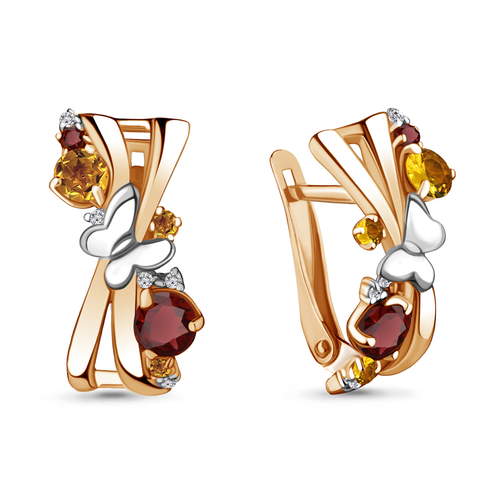 

Серьги из серебра с гранатом/цитрином/фианитом Aquamarine 4471434, 4471434_925_з