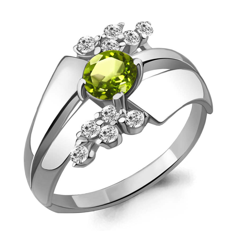

Кольцо из серебра с хризолитом/фианитом р., Aquamarine 6581407А, 6581407А_925_р