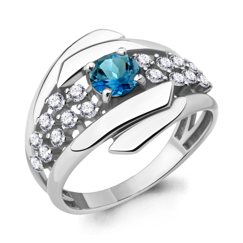 

Кольцо из серебра с топазом/фианитом р. Aquamarine 6583508А, 6583508А_925_р