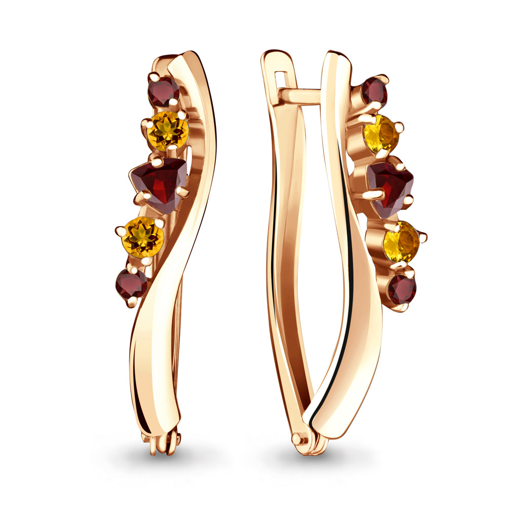 

Серьги из серебра с гранатом/цитрином/кварцем Aquamarine 4467147, 4467147_925_з