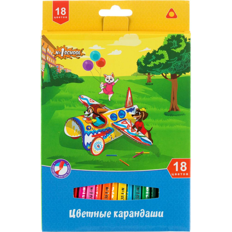 

Карандаши цветные 18цв 3-гран №1School Шустрики, (2шт.), Разноцветные