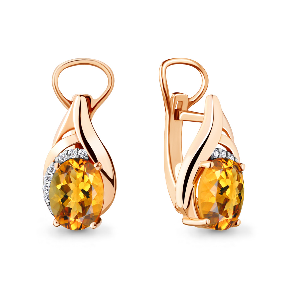 

Серьги из серебра с цитрином/фианитом Aquamarine 4475606А, 4475606А_925_з