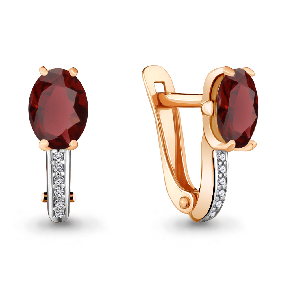 

Серьги из серебра с гранатом/фианитом Aquamarine 4413603А, 4413603А_925_з
