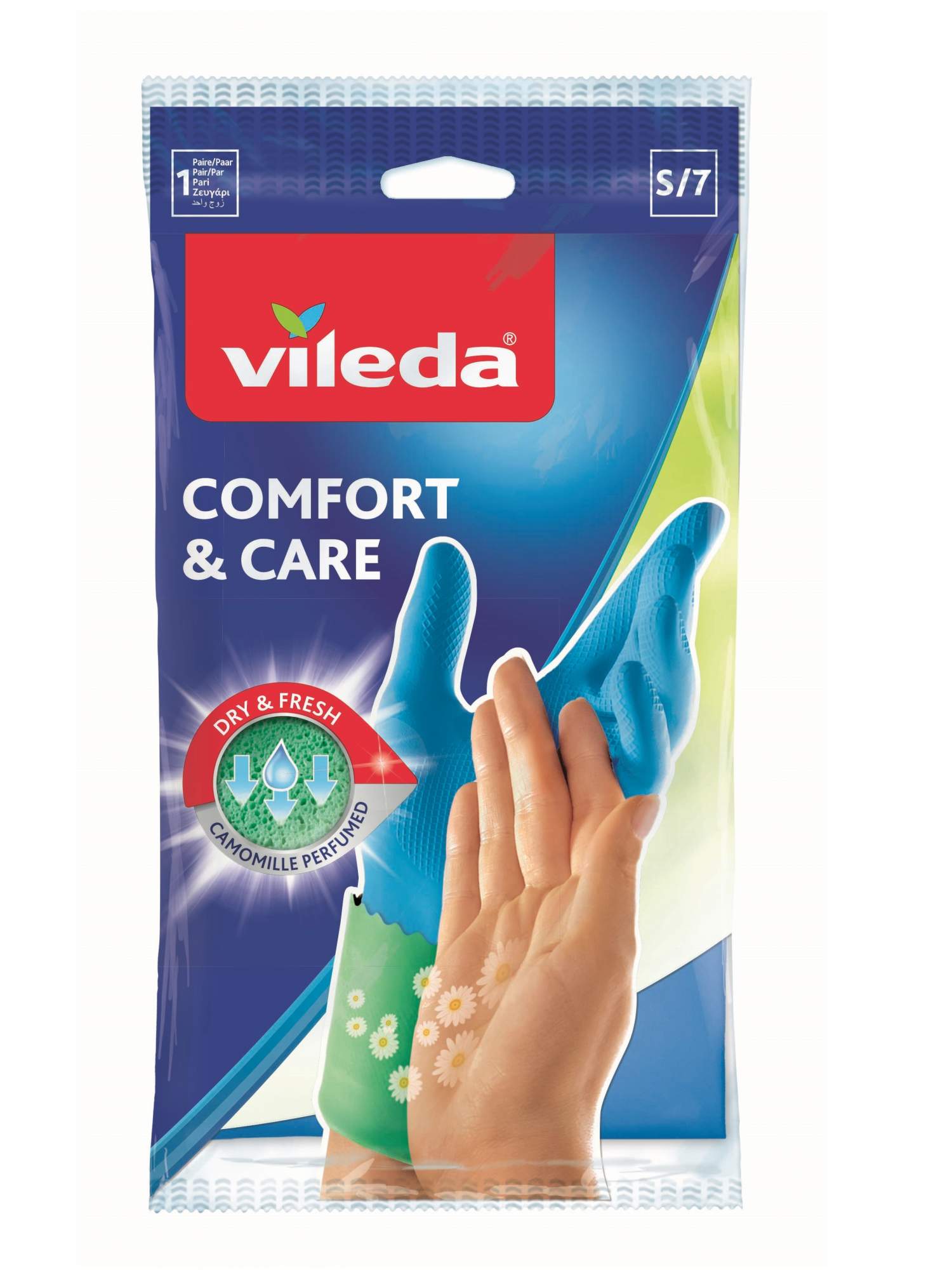 фото Перчатки для уборки vileda comfort & care с кремом для чувствительной кожи рук размер s