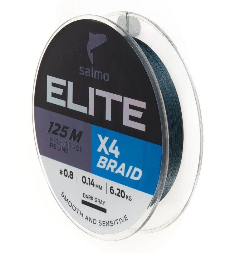 

Леска плетеная Salmo Elite х4 Braid 0,14 мм, 125 м, 6,2 кг, dark gray, 1 шт, Серый, Elite х4 Braid