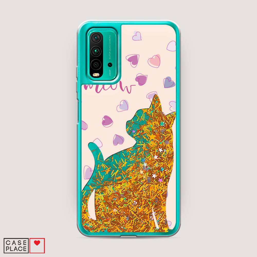 фото Жидкий чехол с блестками "прозрачный кот" на xiaomi redmi 9t awog