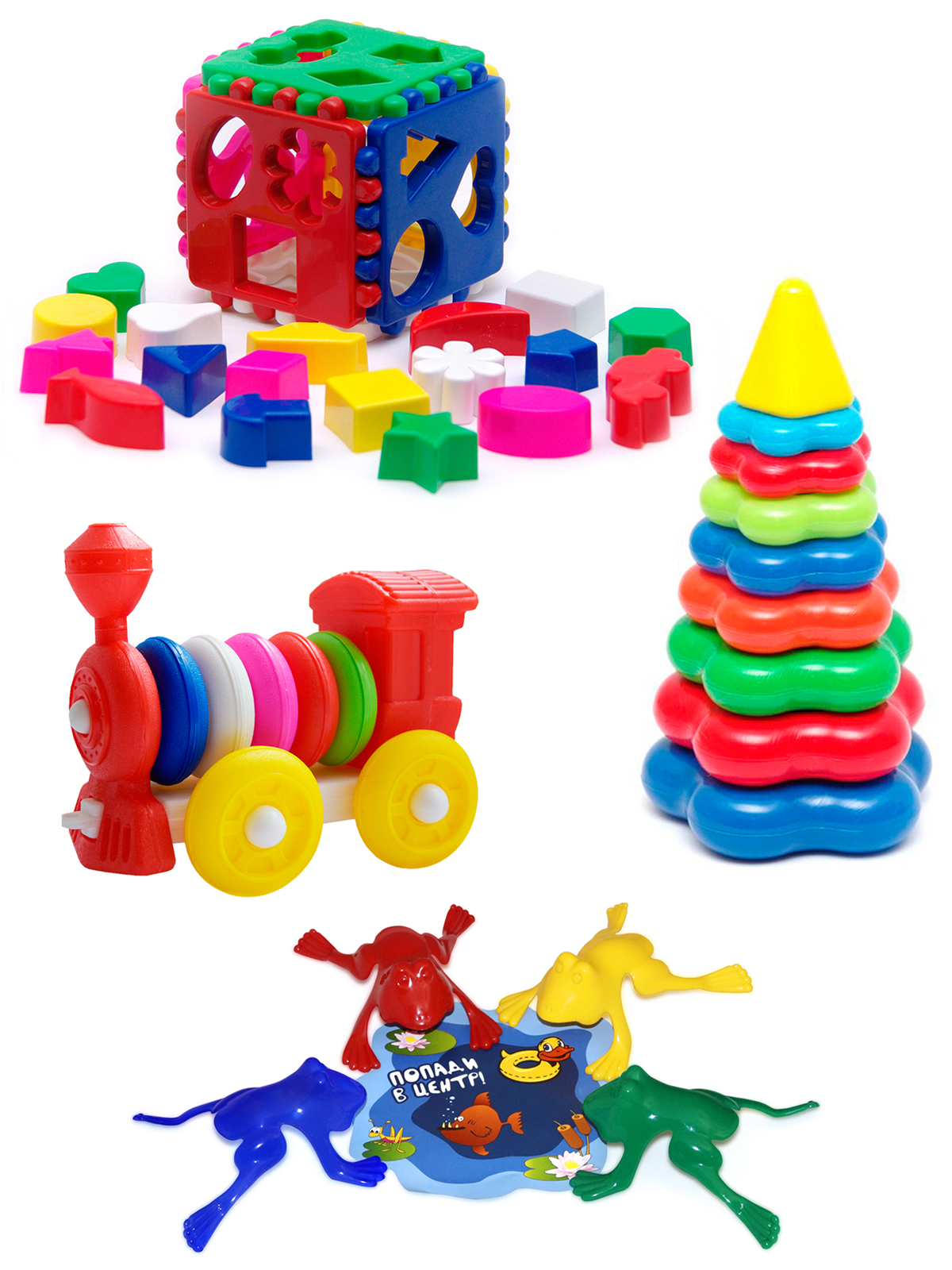 фото Набор развивающий karolina toys кубик, пирамида, каталка "паровозик", команда ква