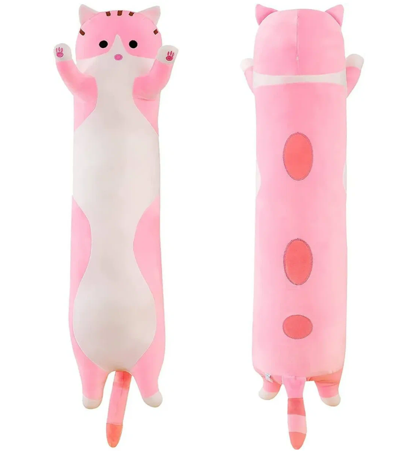 Кот Батон 50 см Мягкая игрушка подушка Длинный Розовый обнимашка / антистресс / кот-багет