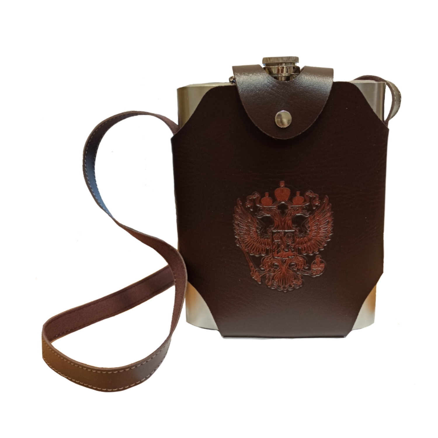 фото Фляжка россия герб с ремешком металлическая объем 48 oz nobrand