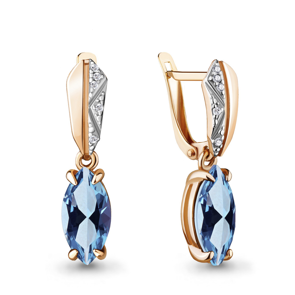 

Серьги подвески из серебра с топазом/фианитом Aquamarine 4475705А, 4475705А_925_з