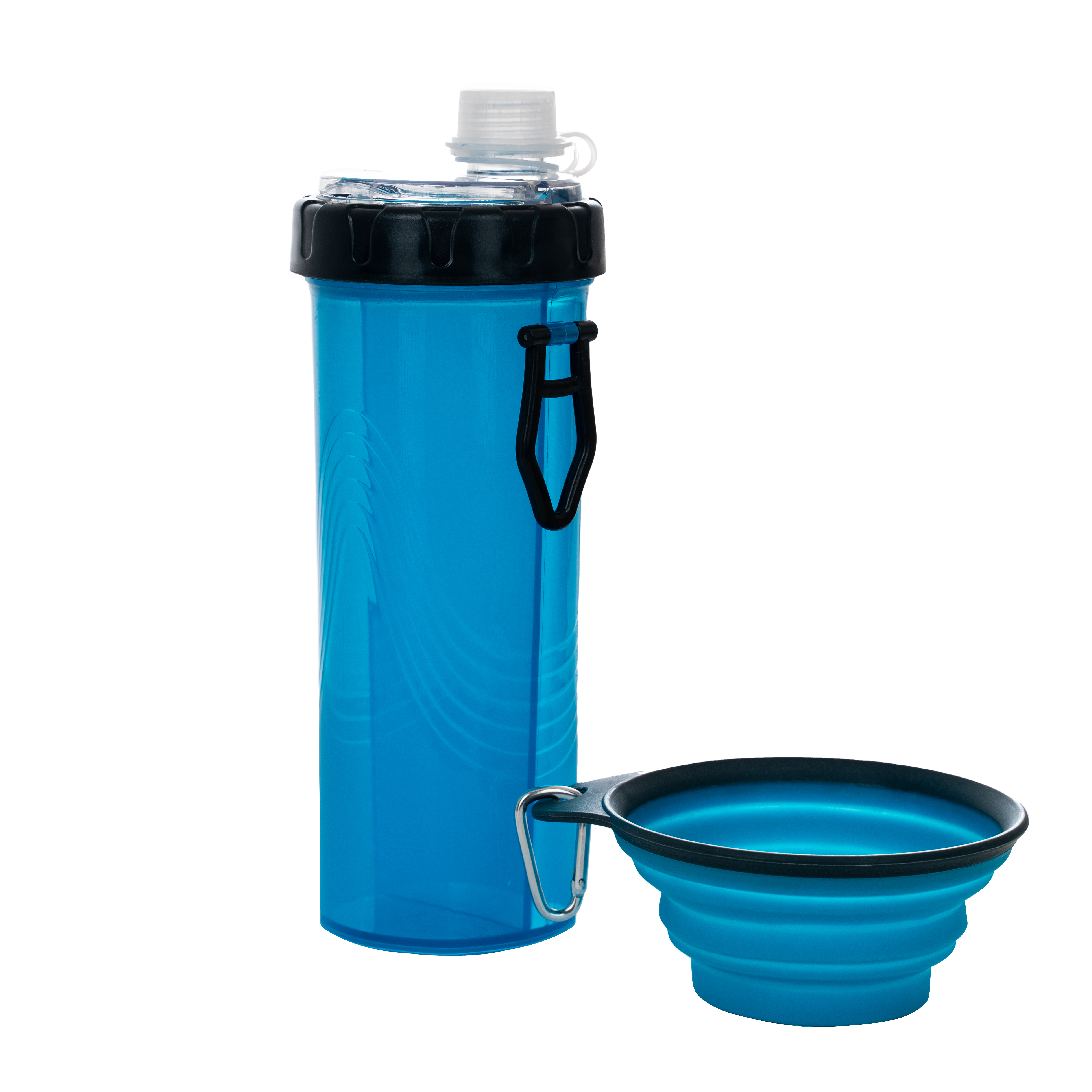 Поилка-кормушка для собак и кошек 2 в 1 прогулочная, синяя