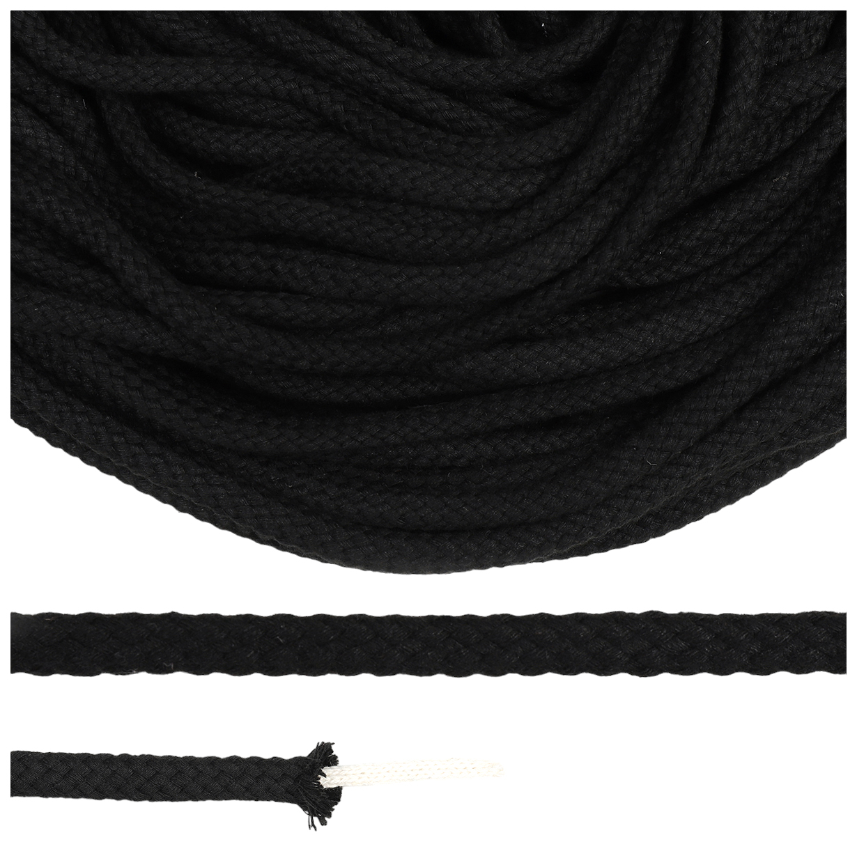 

Шнур круглый х/б 08мм турецкое плетение с наполнителем TW цв.032 черный уп.50 м, Шнурки