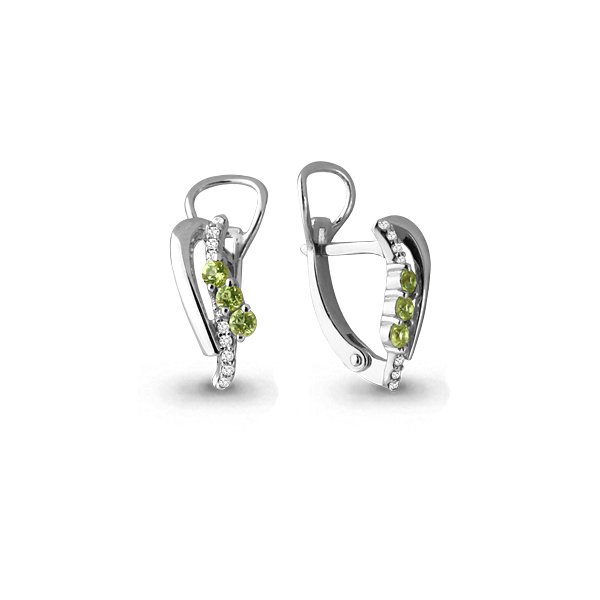 

Серьги из серебра с хризолитом/фианитом Aquamarine 4473607А, 4473607А_925_р