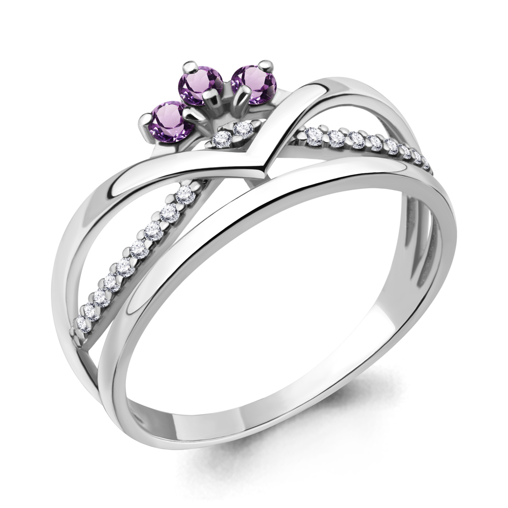 

Кольцо из серебра с аметистом/фианитом р., Aquamarine 6574004А, 6574004А_925_р
