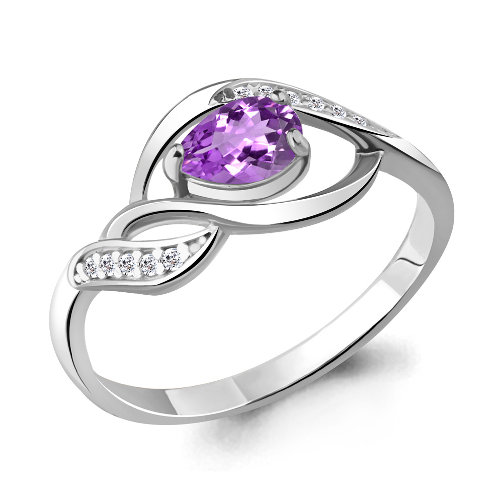 

Кольцо из серебра с аметистом/фианитом р. Aquamarine 6901104А, 6901104А_925_р