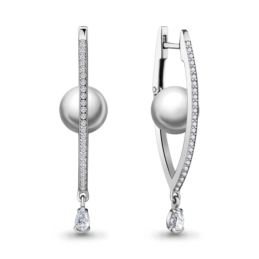 

Серьги подвески из серебра с фианитом Aquamarine 48230А, 48230А_925_р