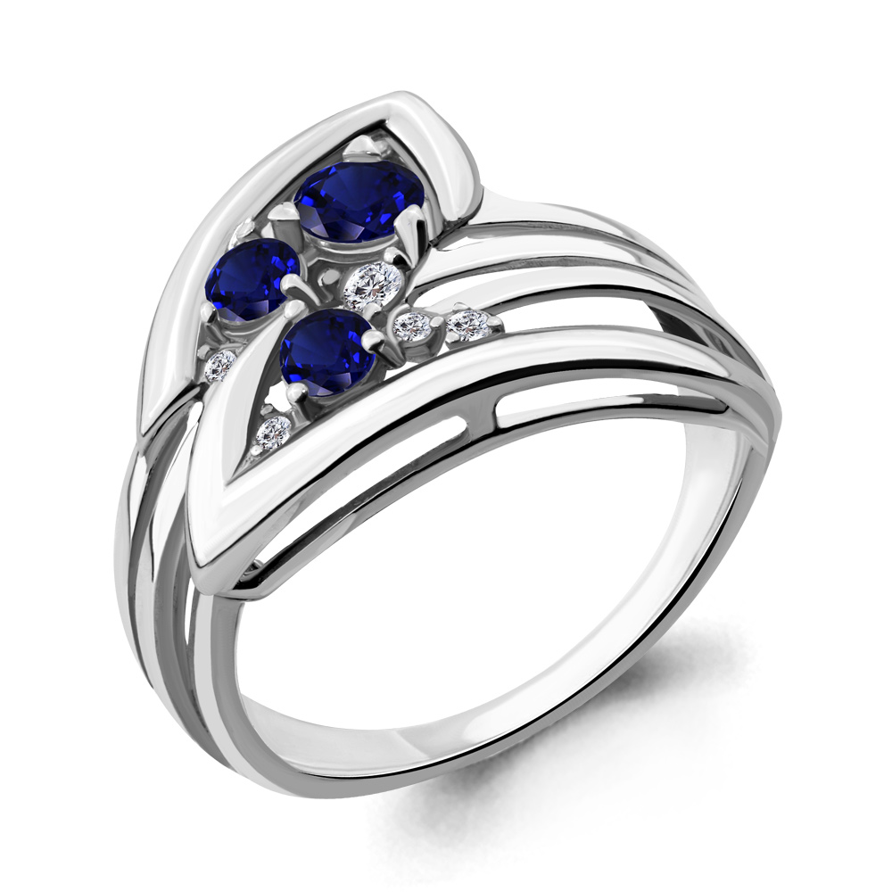 

Кольцо из серебра с фианитом/сапфиром искусственным р. Aquamarine 64840Б, 64840Б_925_р