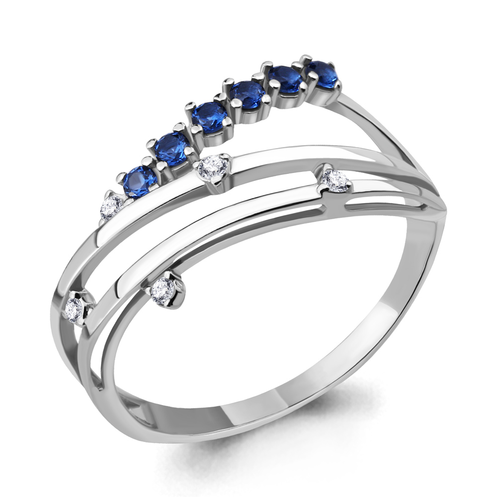 

Кольцо из серебра с фианитом/сапфиром искусственным р. Aquamarine 64839Б, 64839Б_925_р