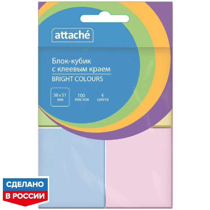 

Стикеры ATTACHE Bright colours с клеев. краем 38x51 компле кт 4 цвета 100л, (4шт.), Разноцветный