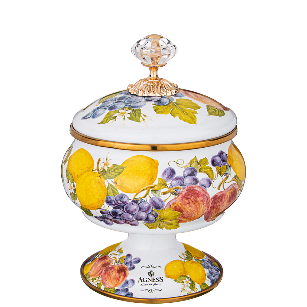 

Сахарница на ножке эмалированная с крышкой,серия фландрия 0,85л Agness_950-446, 950-446