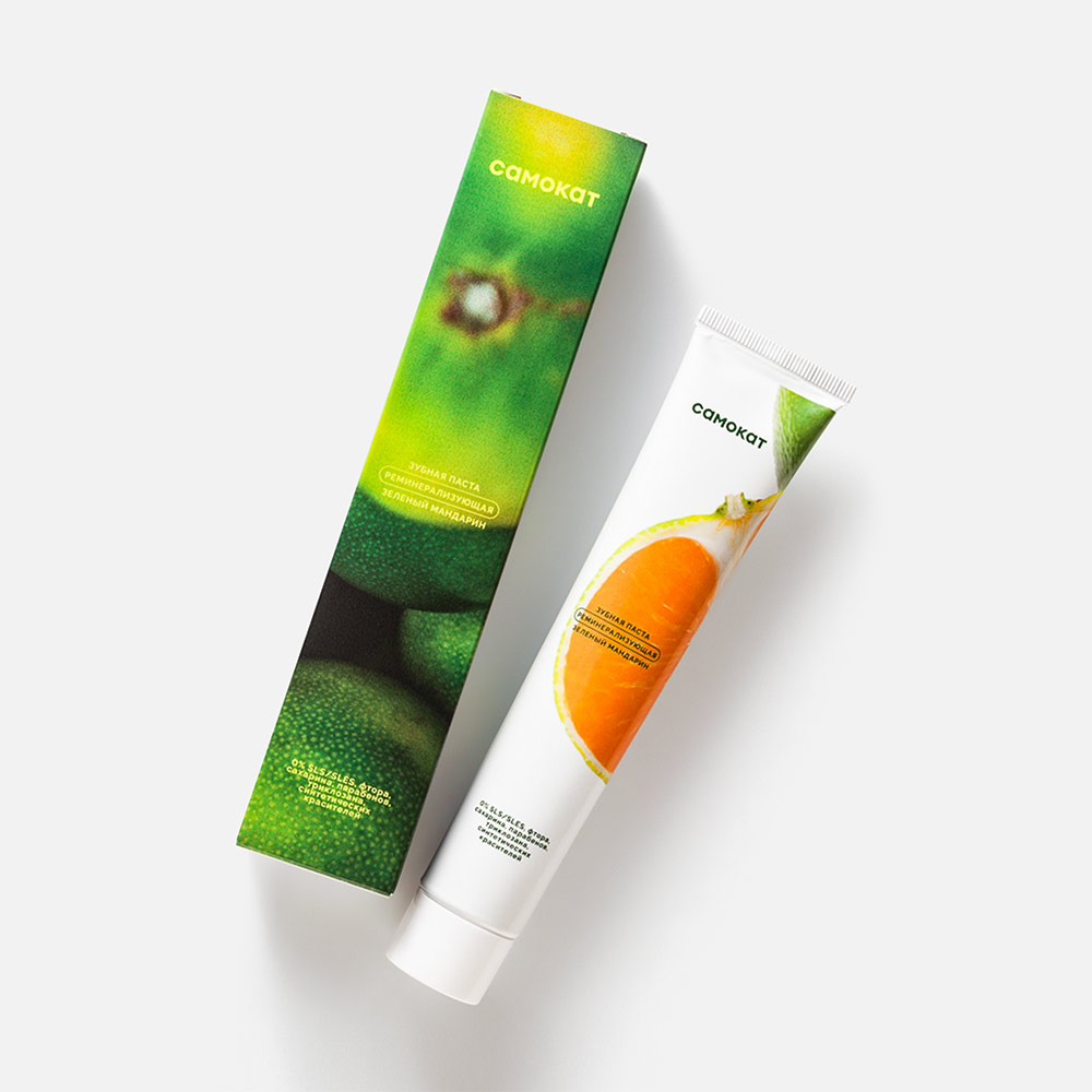Зубная паста реминерализирующая Самокат Зелёный мандарин, 75 мл