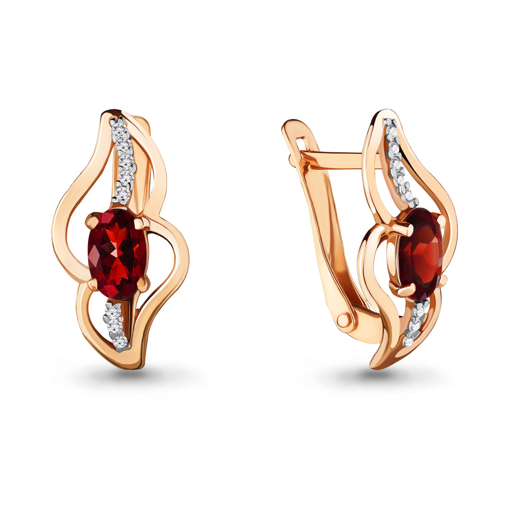 

Серьги из красного золота с гранатом/фианитом Aquamarine 4478103А, 4478103А_585_кз