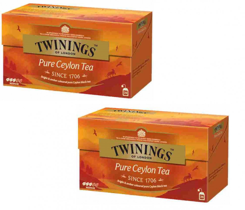 Чай черный Twinings Pure Ceylon 2 г, 2 упаковки по 25 шт