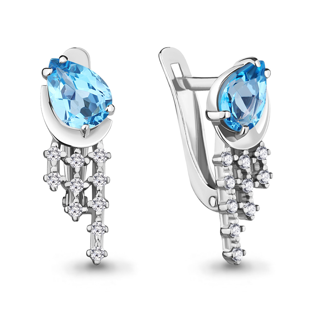 

Серьги из серебра с топазом/фианитом Aquamarine 4748805А_925_р, 4748805А_925_р
