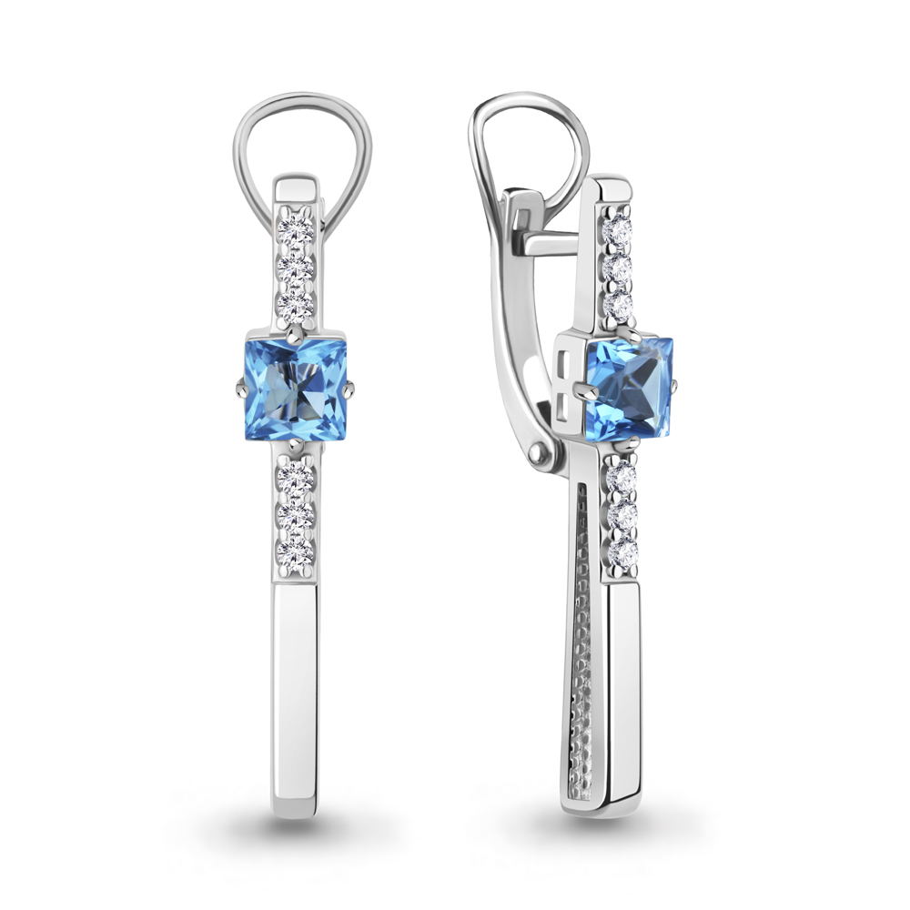 

Серьги из серебра с топазом/фианитом Aquamarine 4328905А, 4328905А_925_р