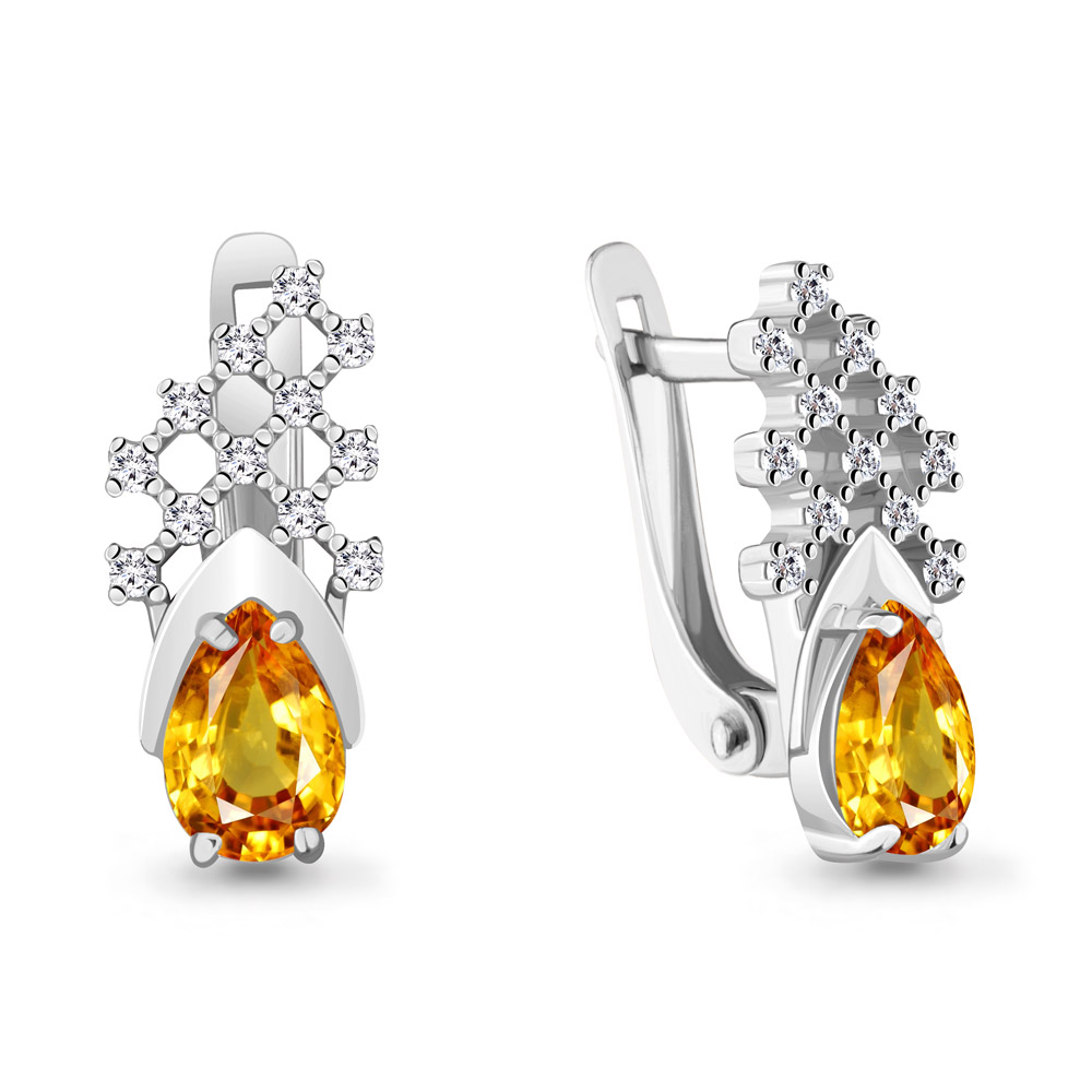 

Серьги из серебра с цитрином/фианитом Aquamarine 4748906А_925_р, 4748906А_925_р