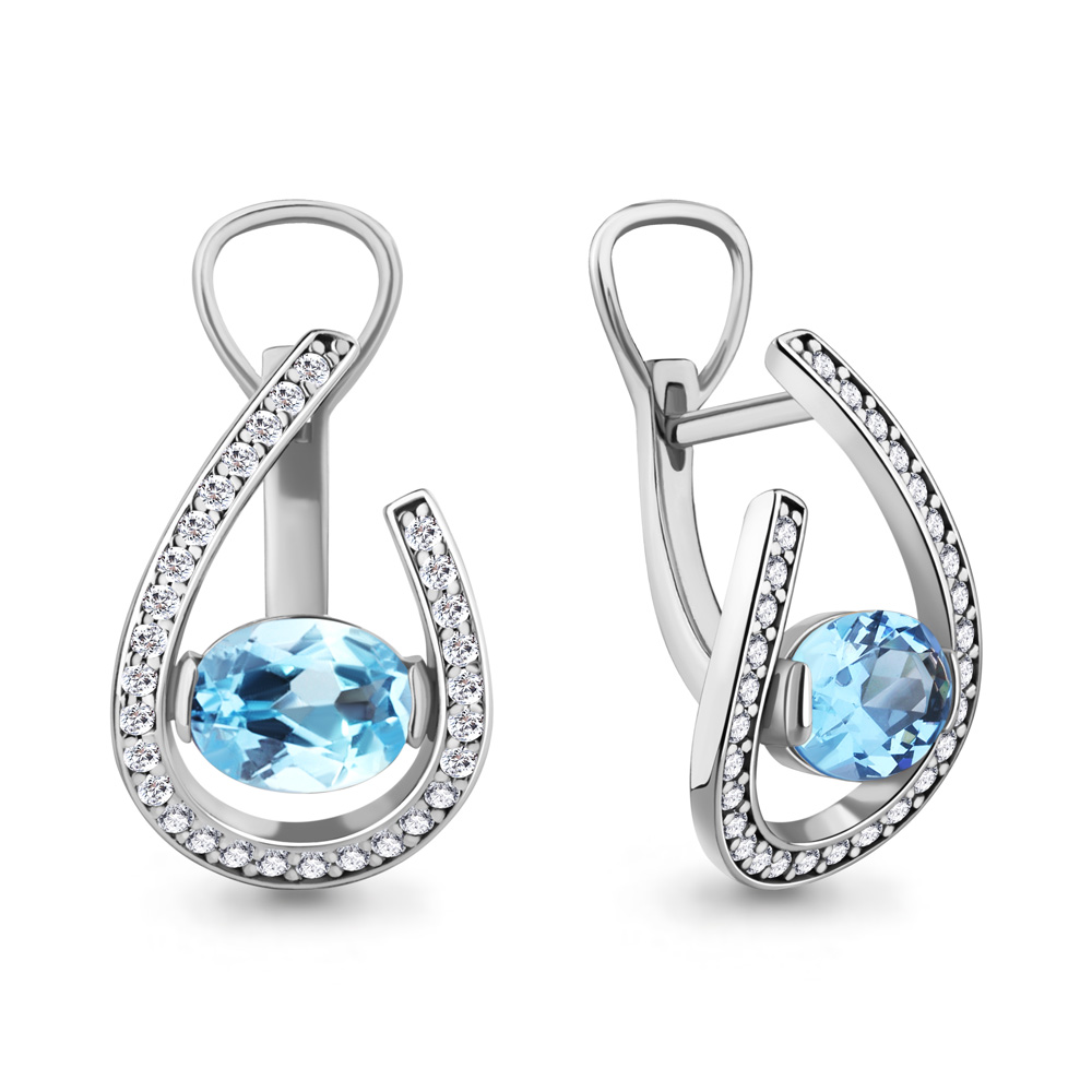 

Серьги из серебра с топазом/фианитом Aquamarine 4328405А, 4328405А_925_р