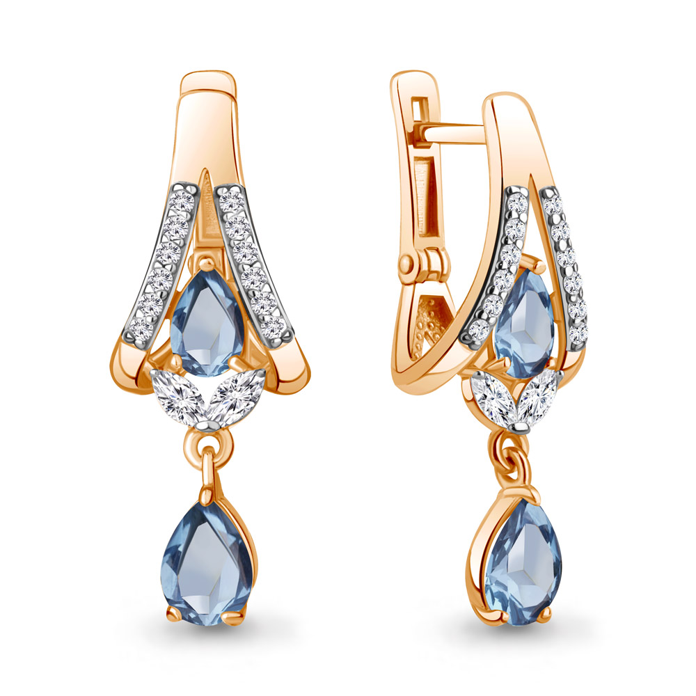 

Серьги подвески из серебра с топазом/фианитом Aquamarine 4327805А, 4327805А_925_з