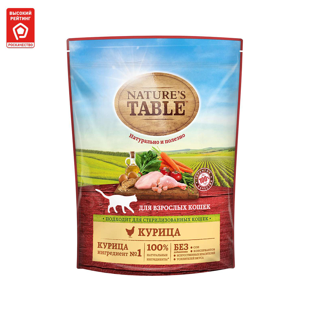 

Сухой корм для кошек Nature’s Table Курица, 3 шт по 650г
