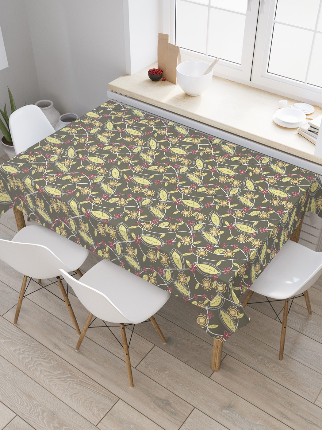 

Скатерть прямоугольная JoyArty "Простые цветочные линии" из оксфорда, 120x145 см, Бежевый, Простые цветочные линии