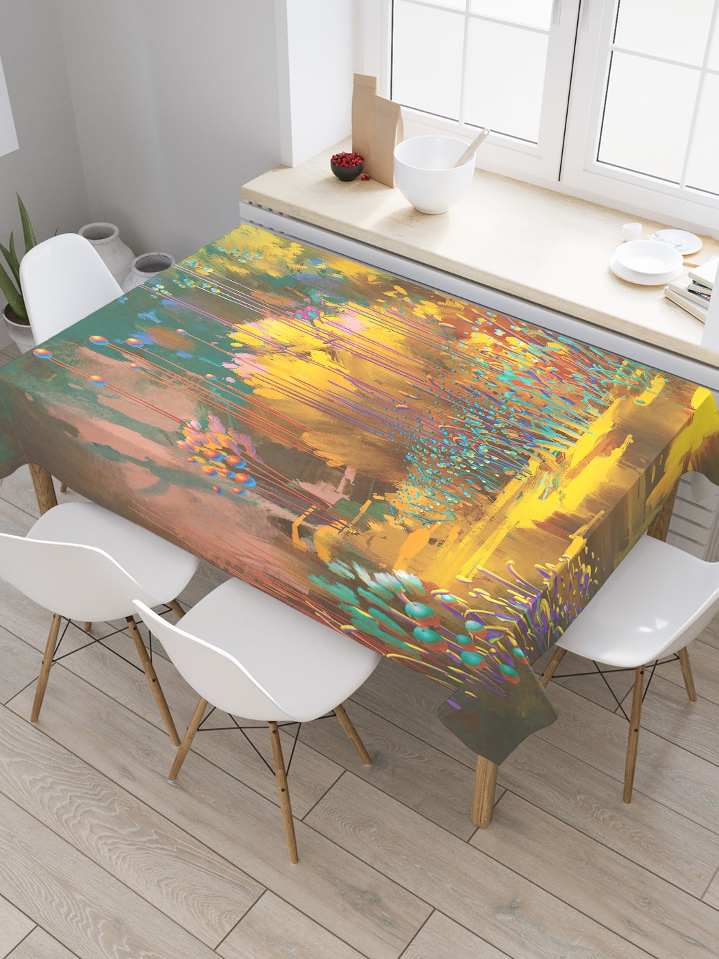 

Скатерть прямоугольная JoyArty "Цветы на болоте" из оксфорда, 120x145 см, Желтый, Цветы на болоте