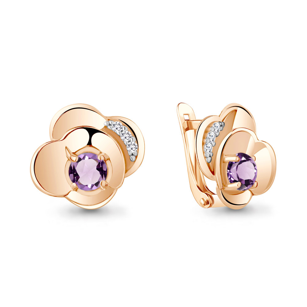 

Серьги из серебра с аметистом/фианитом Aquamarine 4750704А_925_з, 4750704А_925_з