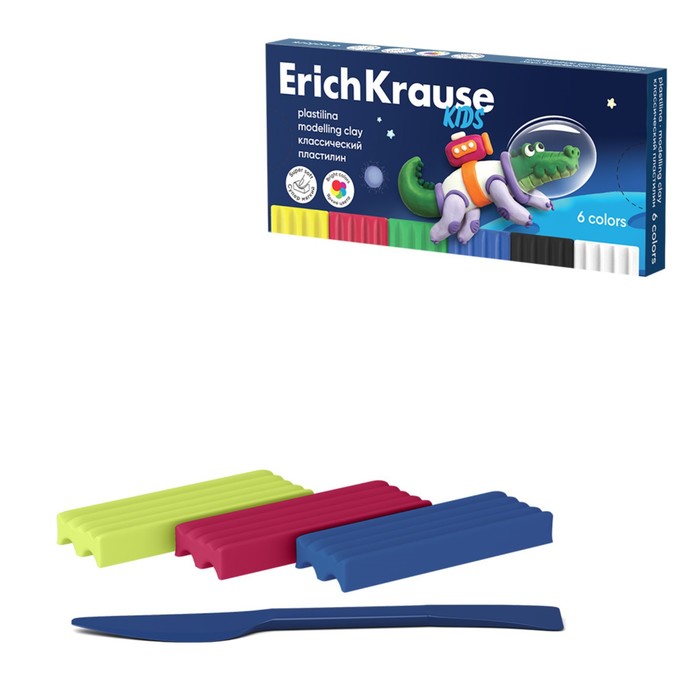 

Пластилин 6 цветов ErichKrause Kids Space Animals со стеком 108 г