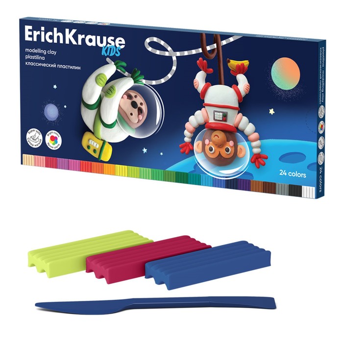 

Пластилин ErichKrause Kids Space Animals со стеком 24 цвета 432 г